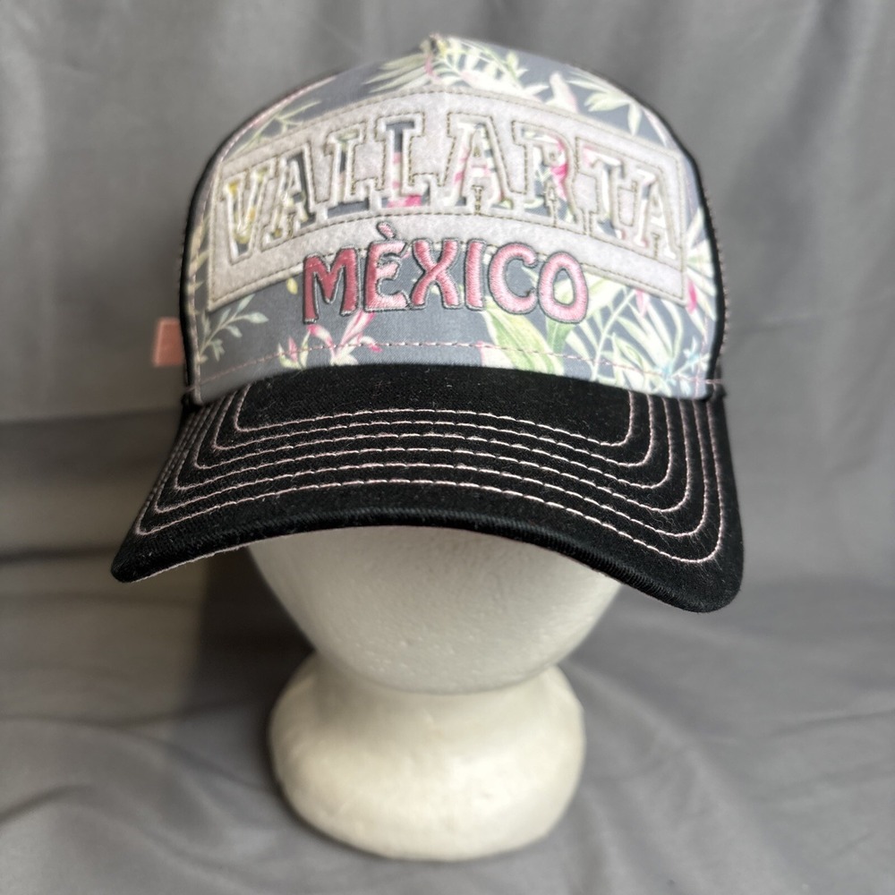 Banana Bay Trucker Hat Women's Adjustable Vallarta Mexico‎ Hat Black Floral